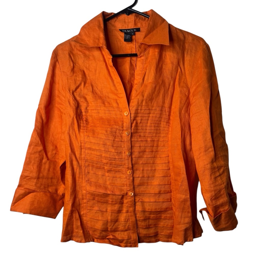 Tracy M Bright Orange Linen Shirt